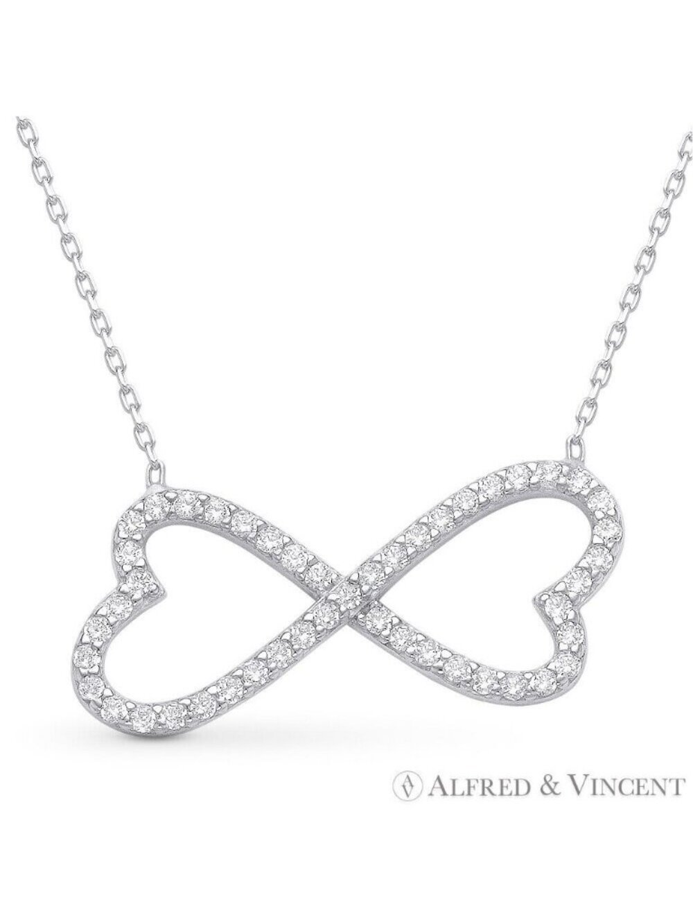 Double Heart Infinity Charm CZ Crystal Pendant in .925 Sterling Silver w/Rhodium